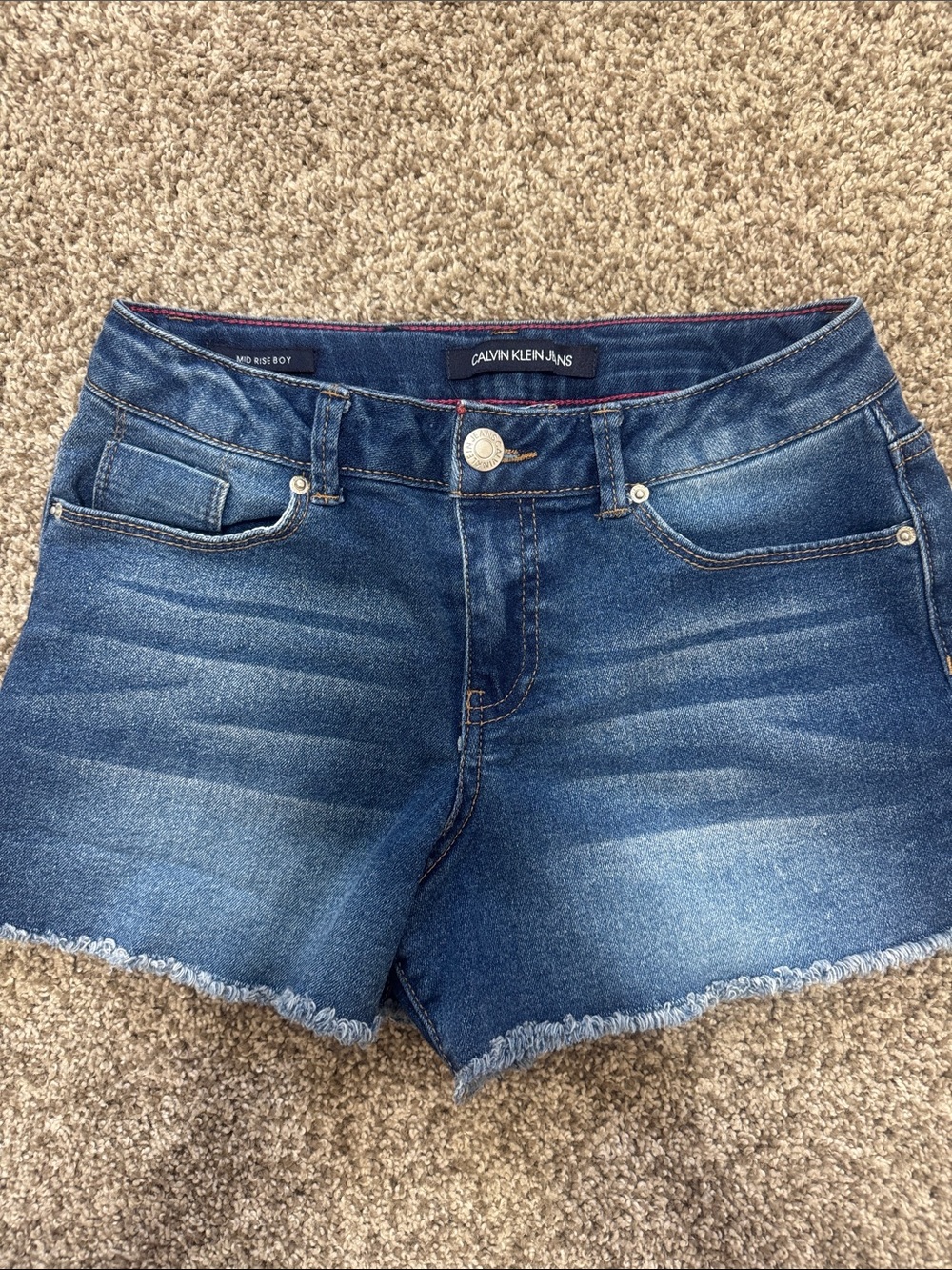 Calvin Klein Medium Blue Frayed Hem Denim Shorts